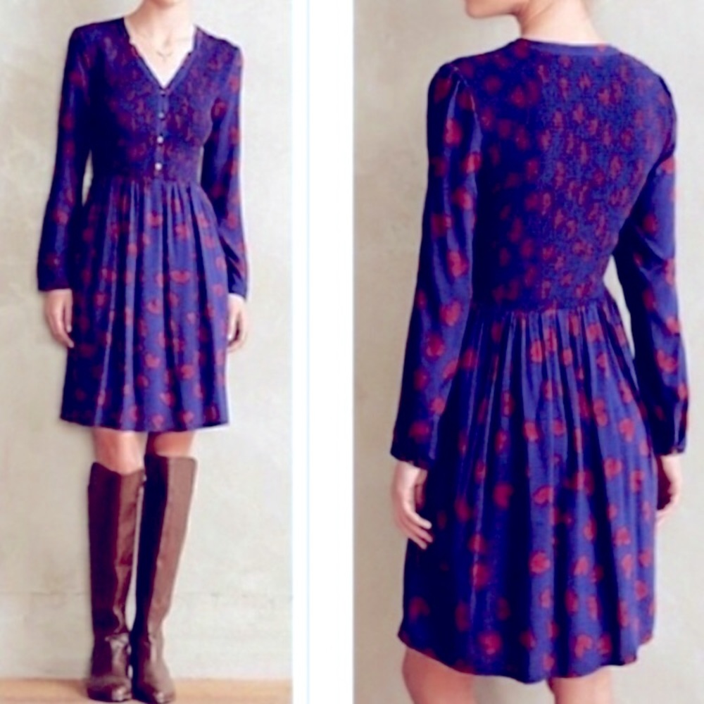 Anthropologie Maeve Heart Smock Print Dress